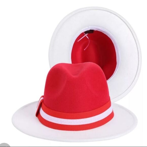 Accessories - White/Red Fedora Hat